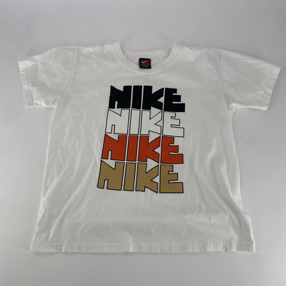 Nike Kids T Shirt White Stacked Logo Casual Short Sleeve Tee VTG